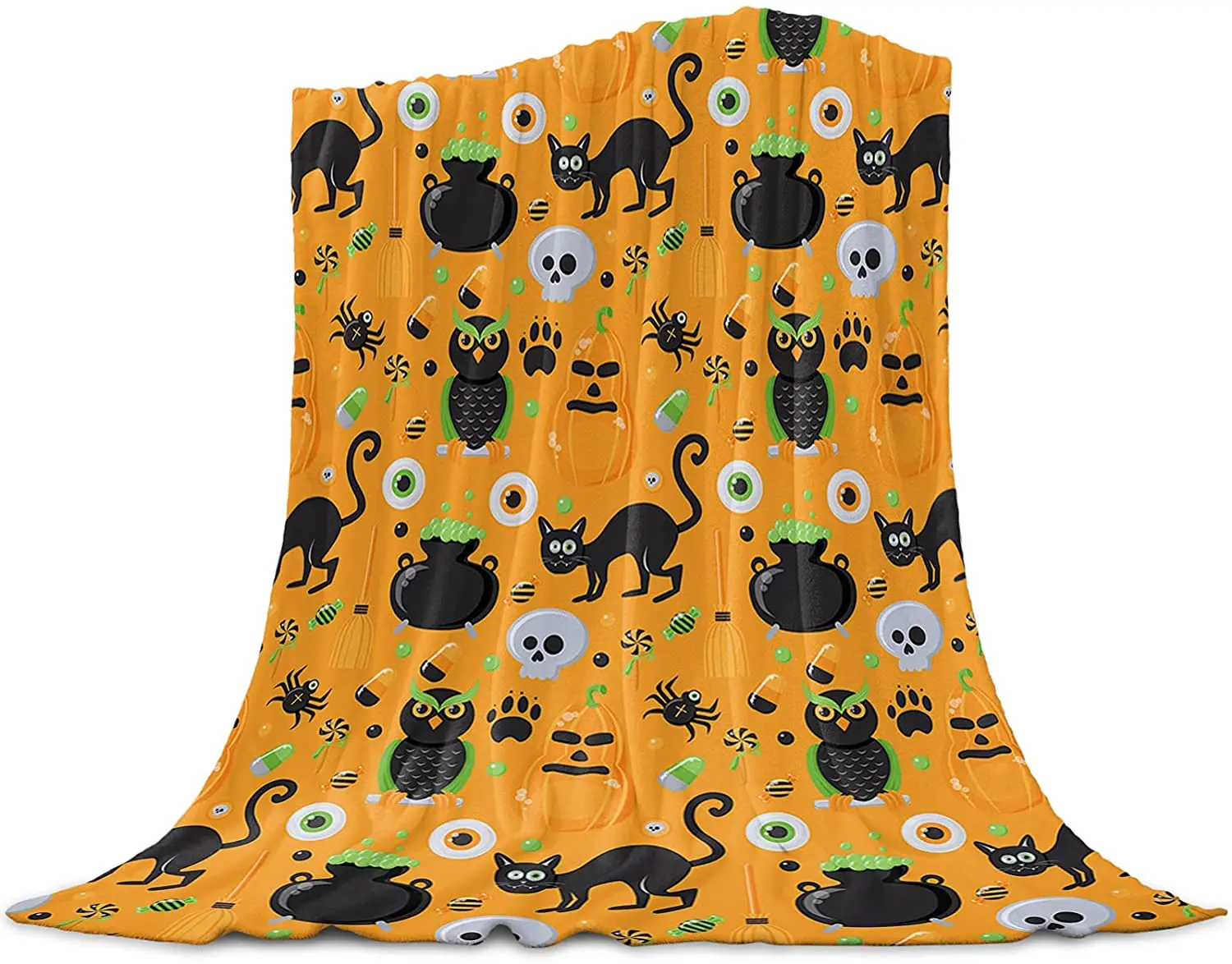 

Супермягкое уютное легкое плюшевое одеяло, Хэллоуин, тыква, летучая мышь, кот, Сова, черный, на Хеллоуин