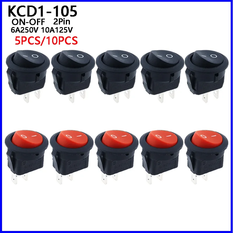 5pcs KCD1-105 Diameter Small Round Boat Rocker Switches Black Mini Round Black White Red 2 Pin ON-OFF Rocker Switch