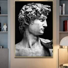 Знаменитая черно-белая скульптура головы Давида, Картина на холсте, плакаты и принты, настенные картины, картины для гостиной