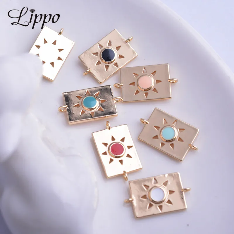

12pcs 10*17mm High-quality Gold Color Rectangle 2 Holes Connector Enamelled Sun shape Charms Connect Diy Bracelet