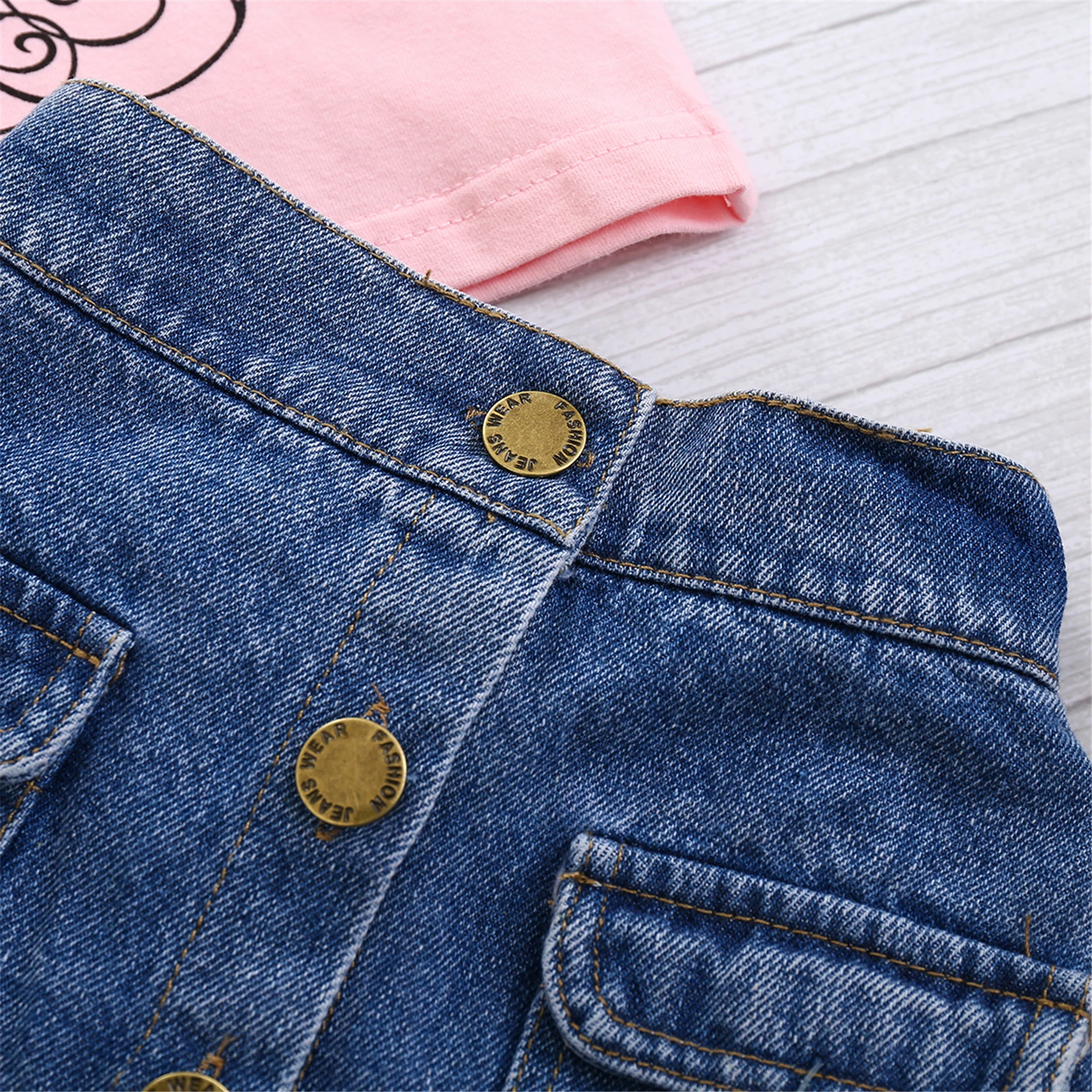 

Комплект из 2 предметов для детей ясельного возраста летняя одежда для девочек, комплект с коротким рукавом ремень футболки + мини джинсовая...