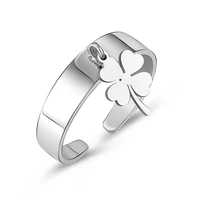 stainless steel lucky four leaf clover charm ring for men women adjustable open rings gift for best friend school girls jewelry
