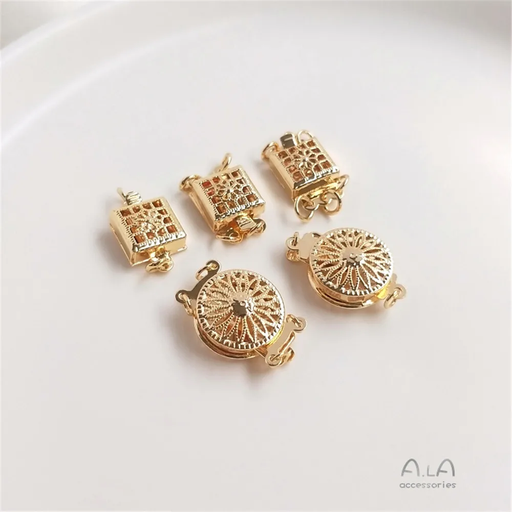 

14K Gold Plated Hollow pearl clasp fancy carved bracelet necklace end buckle link buckle buckle DIY accessories