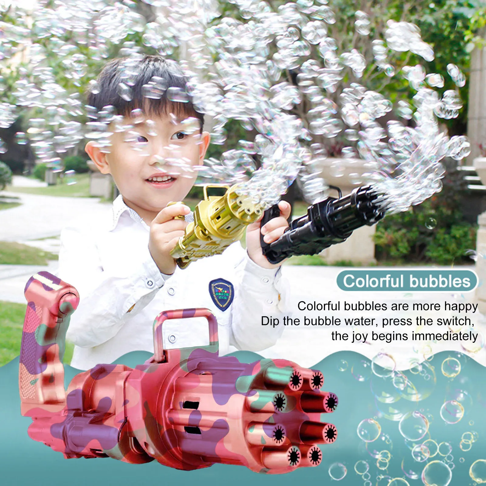 

Bubble Gun Soap Bubbles Blaster Toy For Kids Black Gold Outdoor Game Gatling Bath Toy Automatic Blower Bubblys Blaster Fun Sport