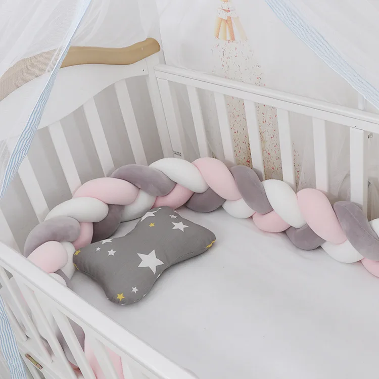 

3M Length Cot Baby Bedding Decor Pure Weaving Plush Knot Baby Bed Bumper Weaving Plush Infant