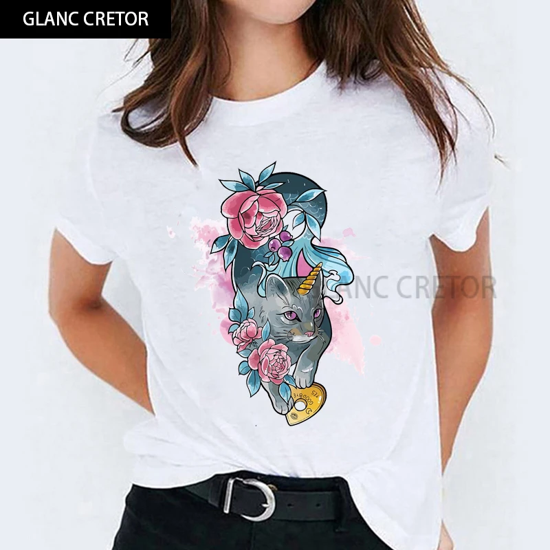 

Fashion Ladies Print Lady Womens Female Tee Graphic T-shirts for Women Cat Cute Pet Cartoon Funny 90s Style Girl Trend T-Shirt