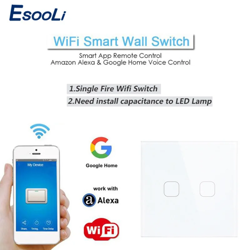Esooli EU/UK wifi Smart 2 банда сенсорный выключатель приложение беспроводной