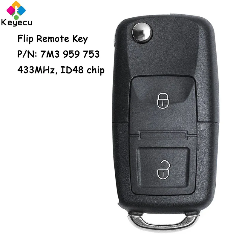 

KEYECU Flip Remote Car Key With 2 Buttons ID48 Chip 433MHz for Volkswagen Sharan 2004 2005 2006 2007 2008 Fob P/N: 7M3 959 753