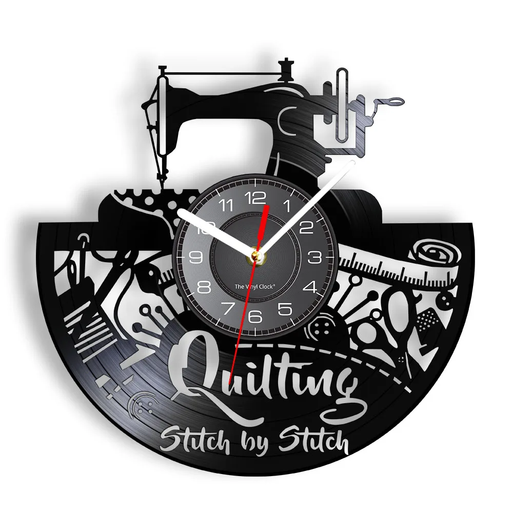 Vintage Sewing Machine Tailor Tools Handmade Vinyl Record Wall Clock Seamstress Shop Clothes Sewing Room Decor Retro Wall Watch