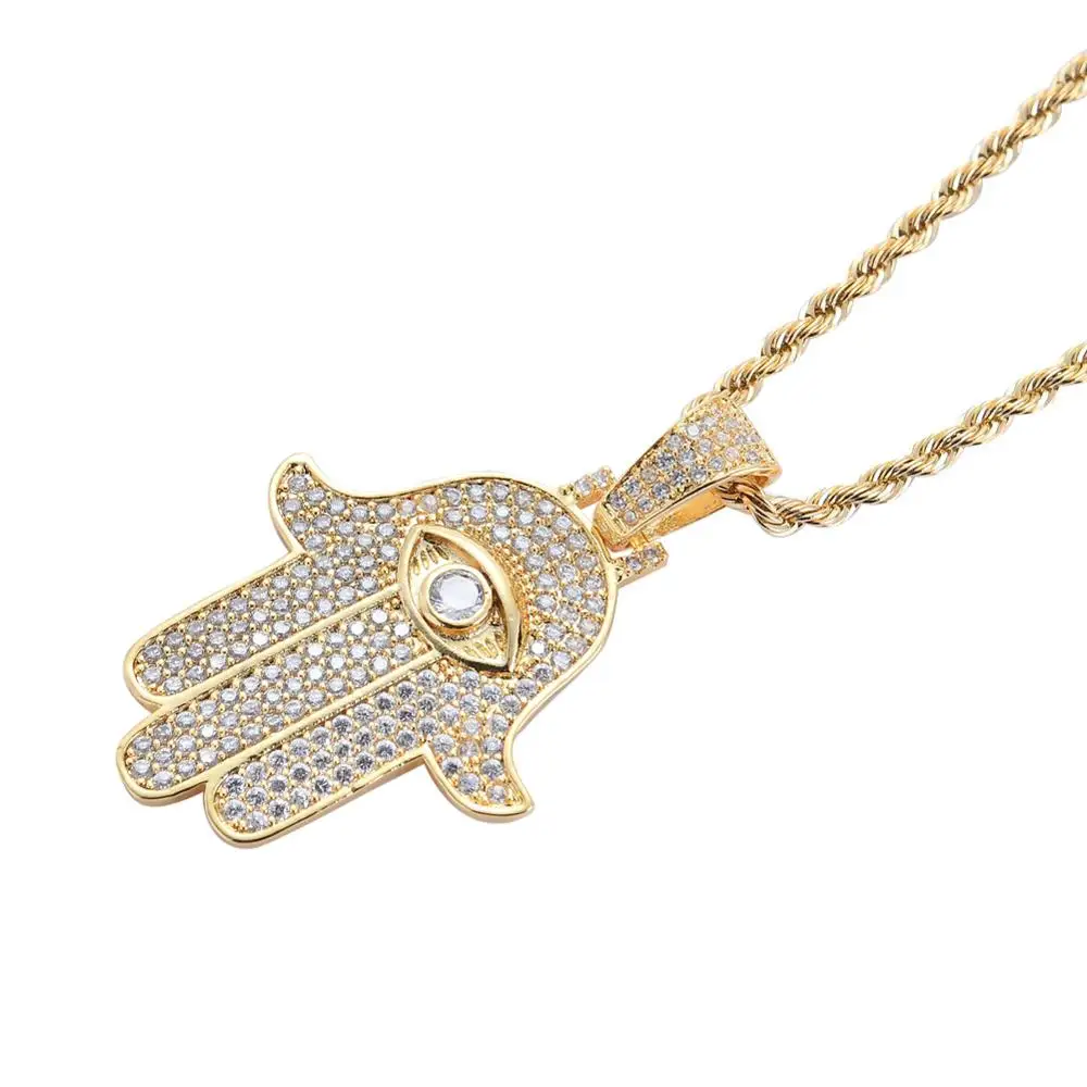 Iced Out Fatima ручная подвеска медь микро проложить Циркон AAA кубический цирконий