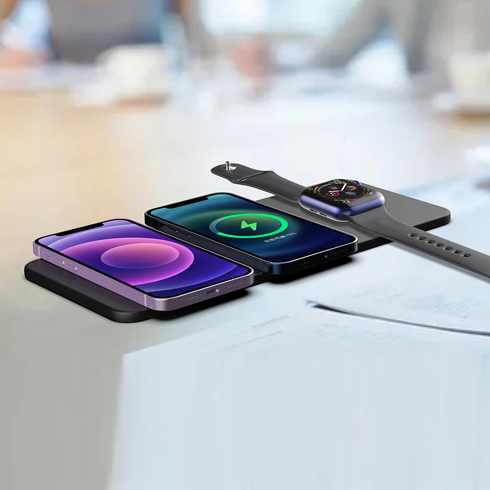 bonola 3 in 1 leather wireless charger pad for iphone 13 12 11 pro max ultra thin wireless charging for apple watch7airpods 3 free global shipping