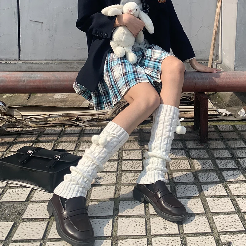 Japanese JK Kawaii Solid Thick Socking Lovely Loose Warm Knitted Lolita Socks For Women Soft Girl Preppy Uniform Cosplay Costume