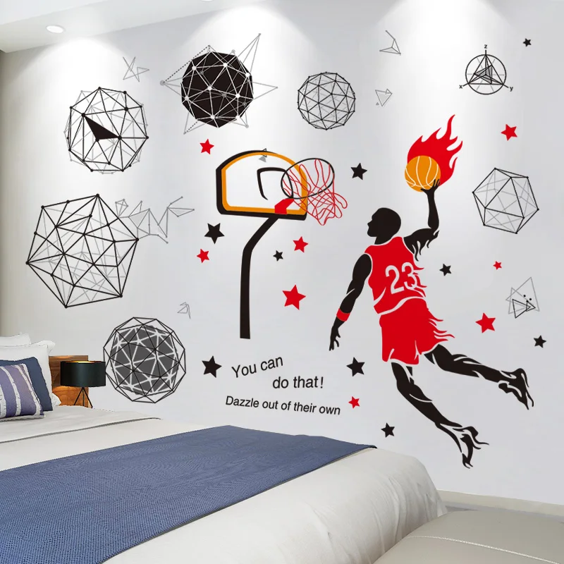 

[shijuekongjian] Basketball Player Wall Stickers DIY Geometric Patterns Mural Decor Deals for Kids Rooms Nursery Home Decoration