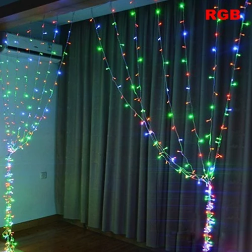 RGB 3 м x 3 м 6 м x 3 м светодиодный светильник-Гирлянда-сосулька, сказочный светильник для занавесок, Рождественский, Рождественский, Свадебный, вечерний, внутренний, открытый, оконный, декоративный светильник - Испускаемый цвет: RGB