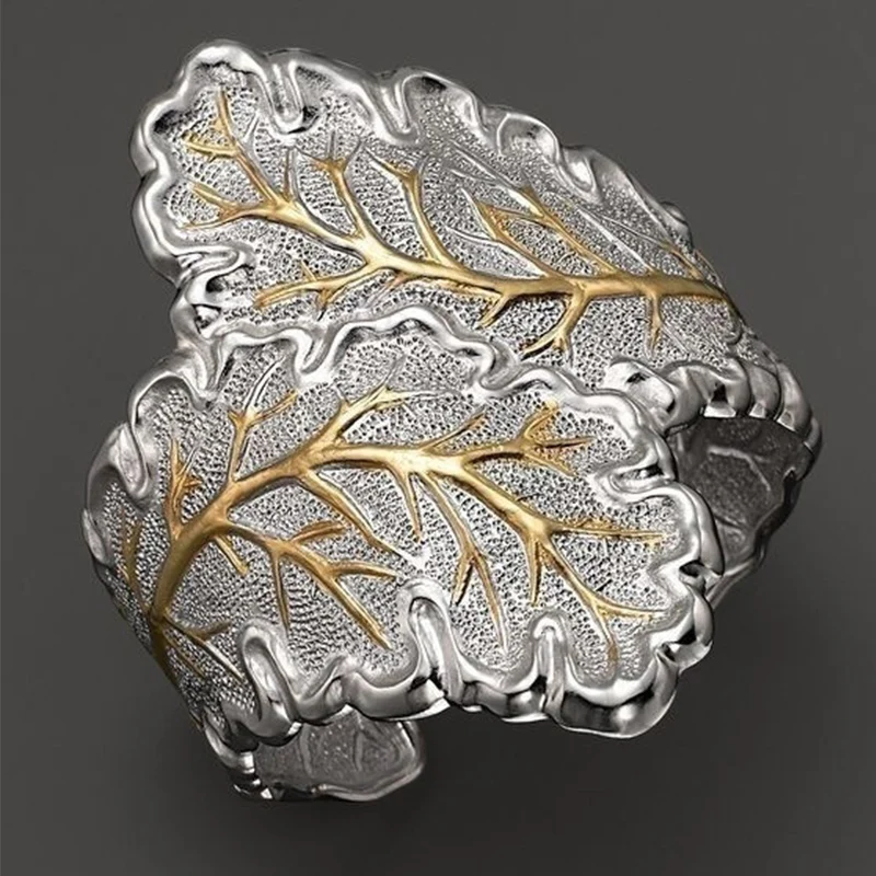 

Delicate Leaf Ring For Women Silver Color Micro Inlay Present Finger Ring Vintage Fashion Open Cuff Cocktail Party Jewelry Best