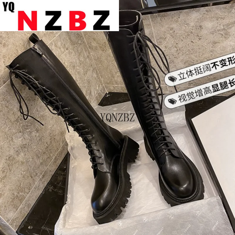 

Autumn Women Boots Winter Shoes Female Women Shoes Ladies Knee Long Boots Platform Shoes 5.5cm Heel Lace Up Female Footwear Punk