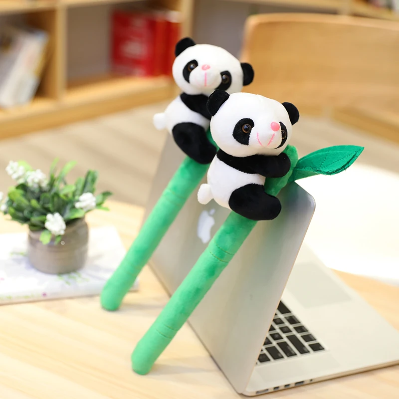 

Hot 12cm-20cm Lovely Funny Panda With Bamboo Leaves Plush Toys Soft Cute Cartoon Animal Black And White Stuffed Doll Kids Gift