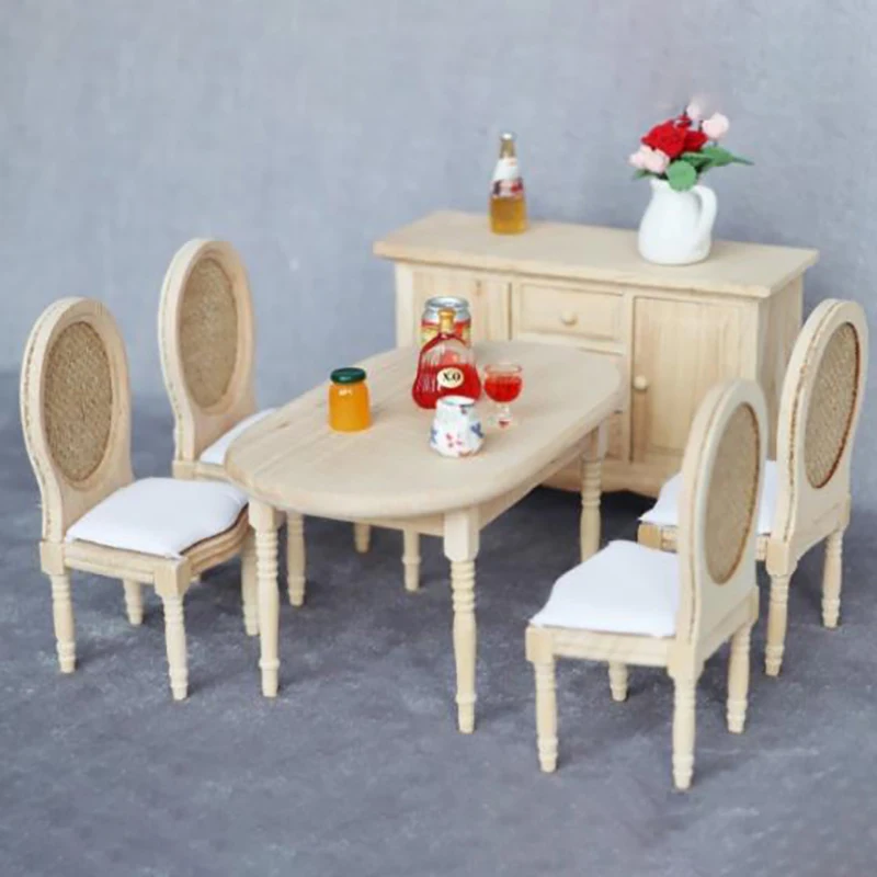 

Куклы 1/12, миниатюрная мебель, деревянный Неокрашенный обеденный стул для кукольного домика, Декор, ролевая игрушка, мебель, игрушки, детская...