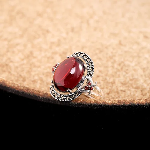 Uglyless Симпатичные гранатовые красные кольца для женщин экзотические европейские популярные большие размеры кольца с драгоценными камнями тайского серебра 925 пробы Винтажные Ювелирные Изделия