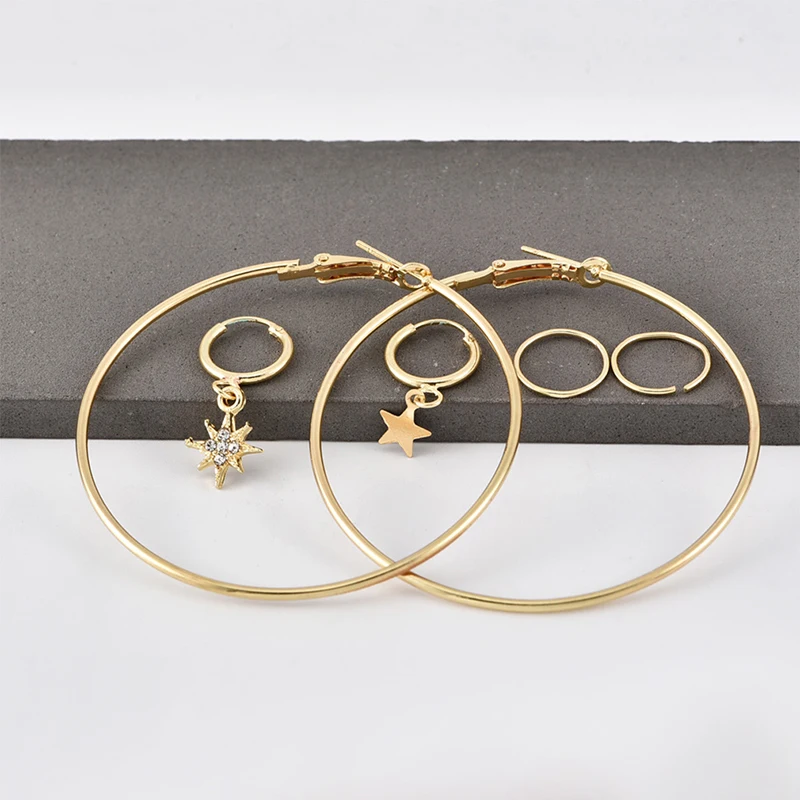 2019 новые серьги модный тренд звезды Солнце большие круглые комбинация серег