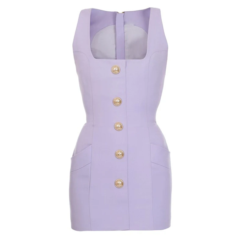 

The latest 2021 designer square temperament slim collar dress women's sleeveless lion button square collar vest dress