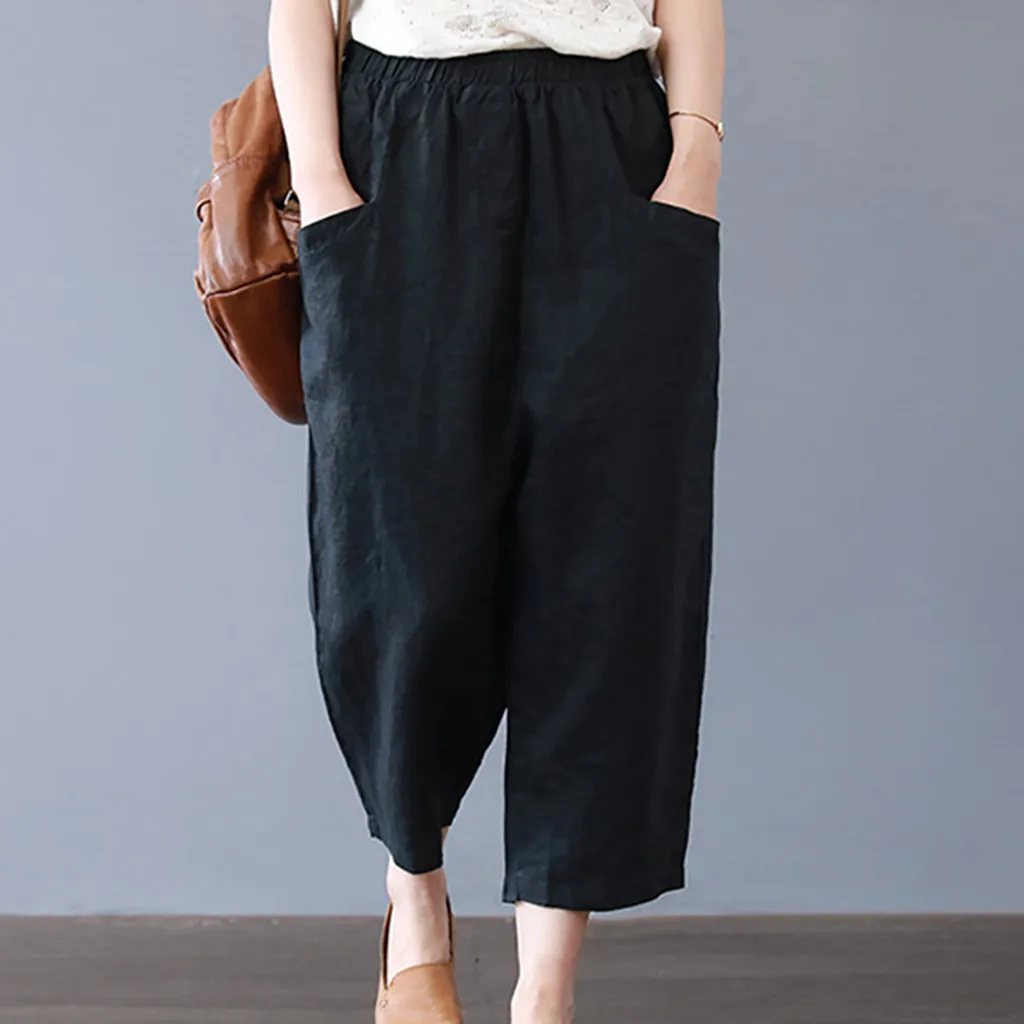 Женские эластичные длинные брюки Bequeme mode damen hosen однотонные из хлопка и льна M 3XL