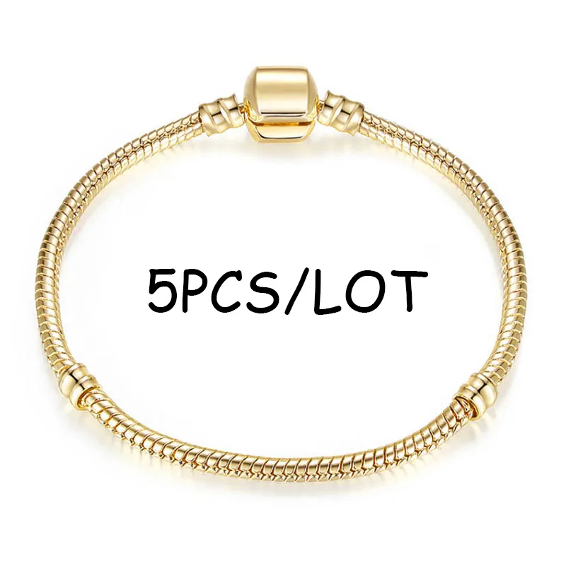Type 4 BAOPON, 5 шт./лот, цепочка в виде змеи, безопасная застежка, Европейский Тонкий браслет, подходит для DIY, браслеты с подвесками и браслеты, ювелирные изделия для женщин и мужчин, подарок - Окраска металла: Type 4
