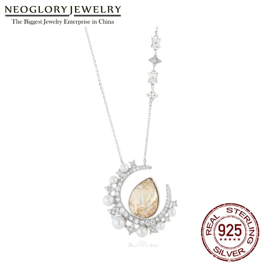 Neoglory Серебро S925 пробы Луна и звезда кристалл кулон для женщин модный элегантный