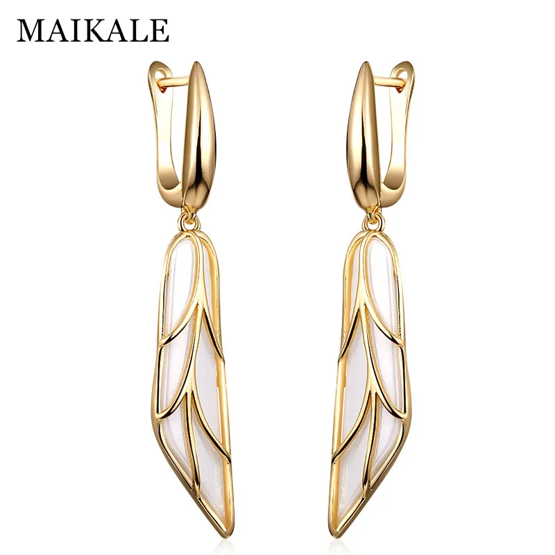 gold white Maikale классический крыло Форма серьги в виде капель с Медь ААА кубического циркония длинные Позолоченные каплевидные серьги с квадратными покрытием золото; серебро; Сережки для Для женщин отправить подарок - Окраска металла: gold white