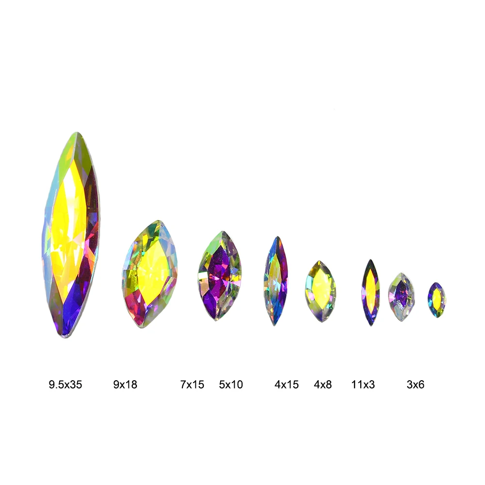 AB цвет с несколькими размерами заостренный задний стеклянный кристалл Стразы k9