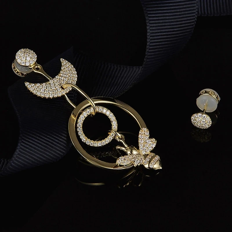 

Серьги асимметричные женские из серебра 925 пробы, с цирконом