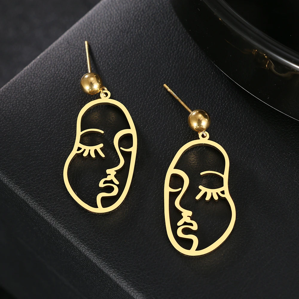 Stainless Steel Earrings Artistic Abstract Beauty Face Pendants Aesthetic Charm Fine Earrings For Women Jewelry Party Girl Gifts