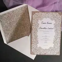 Fancy Hollow out Rose Style Wedding Invitation Card with Glitter Gold lined Envelope Menu Card Printing