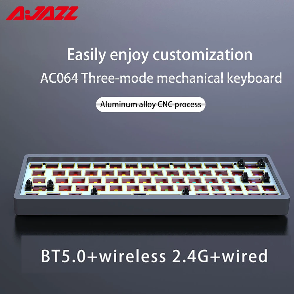 [해외] AJAZZ AC064 DIY 블루투스 기계식 키보드 키트 CNC 65% 레이아웃 64 키 핫 스왑 RGB 백라이트 멀티 모드 칩 블루투스 5.0 2.4G