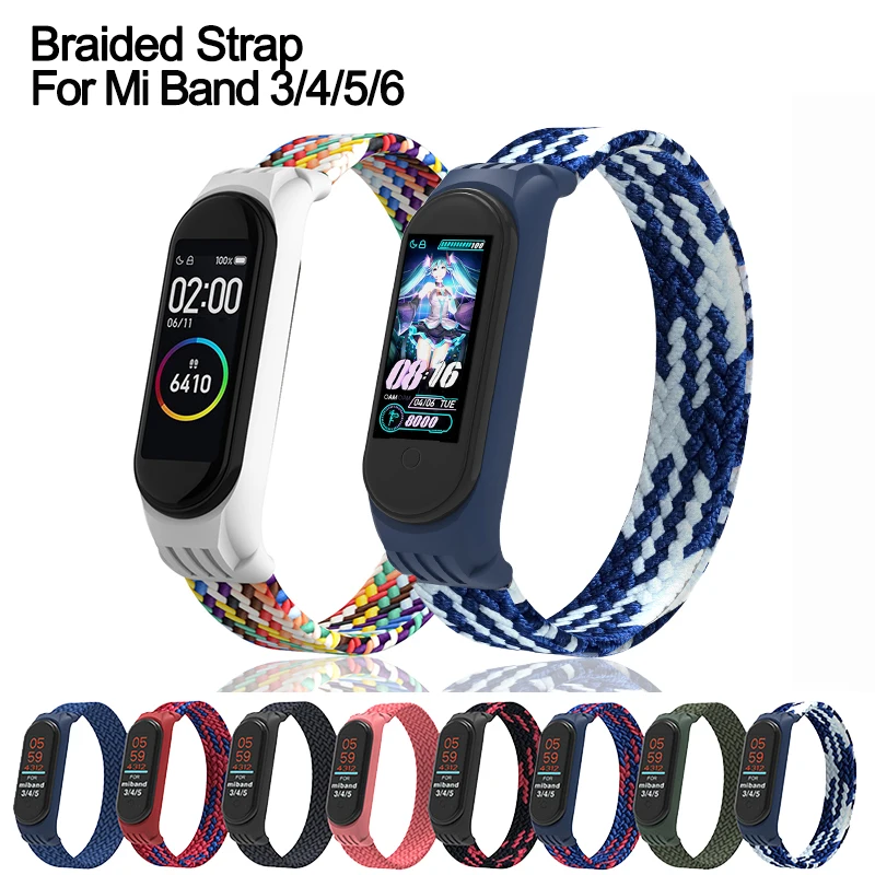 Симпатичный Плетеный ремешок для часов Mi band 5 нейлоновый браслет Solo Loop pulseira xiaomi