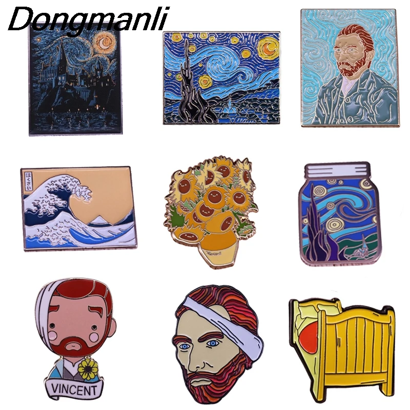 

BG174 Dongmanli Painting Art Figures pins metal Enamel Pin and Brooches Bags Lapel Pin Badge Denim Shirt women accessories