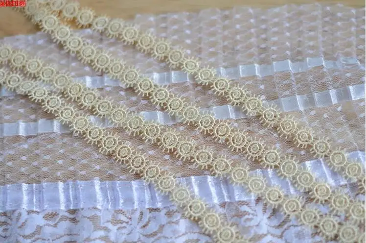 4 метра желто-бежевая Милая вышивка кружевная отделка Свадебная для свадебного