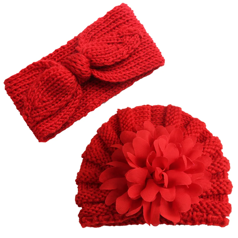 Детская шапка повязка на голову набор кролик цветок стразы зимняя для маленькой