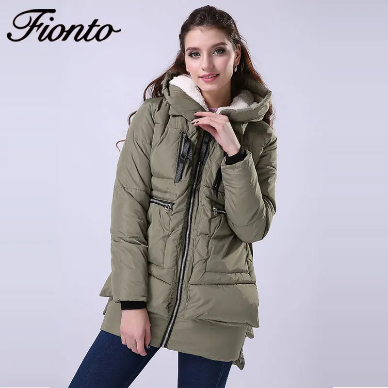 Женская парка с капюшоном FIONTO теплая длинная стеганая куртка размера плюс