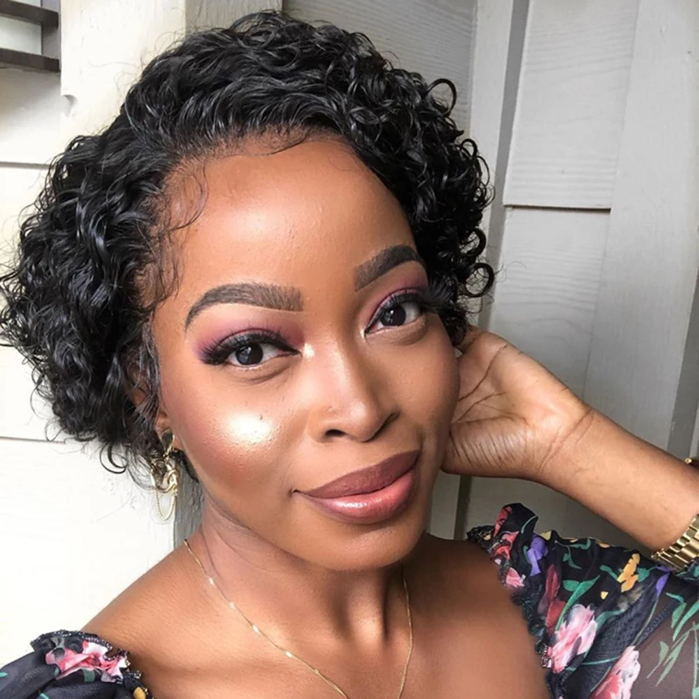 

BEAUDIVA Curly Bob Lace Front Wigs Pixie Cut Wig 150 Desnity Remy Brazilian Short Curly Human Hair Wig Curly Short Wigs
