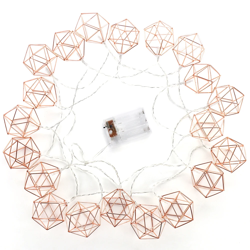 

LED String Light Iron Geometric hexagons With 3*AA battery Adapter For Valentines Party Wedding 3M 20 LED Rose gold Copper Wire