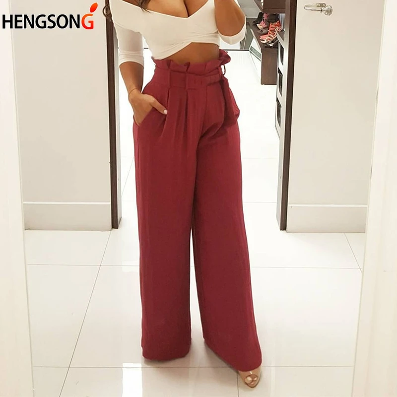 

Fashion Solid Color Belt High Waist Pants Palazzo Loose Trousers For Women Autumn Casual Wide Leg Pants Women's Pants