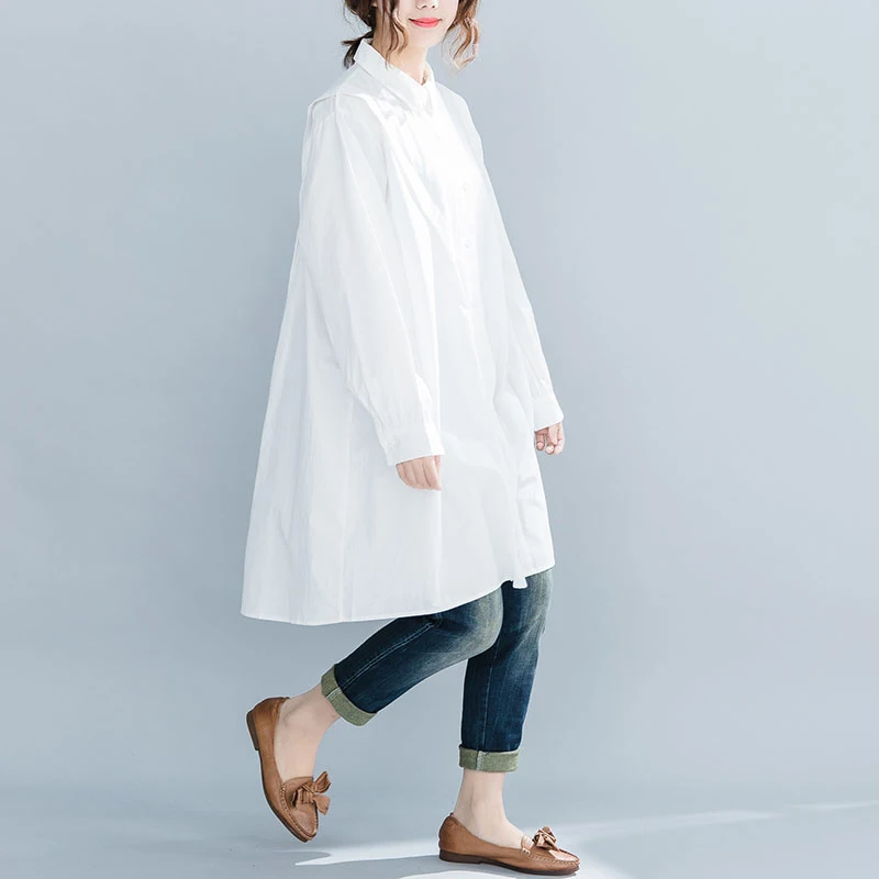 Женская рубашка с отложным воротником длинным рукавом свободного