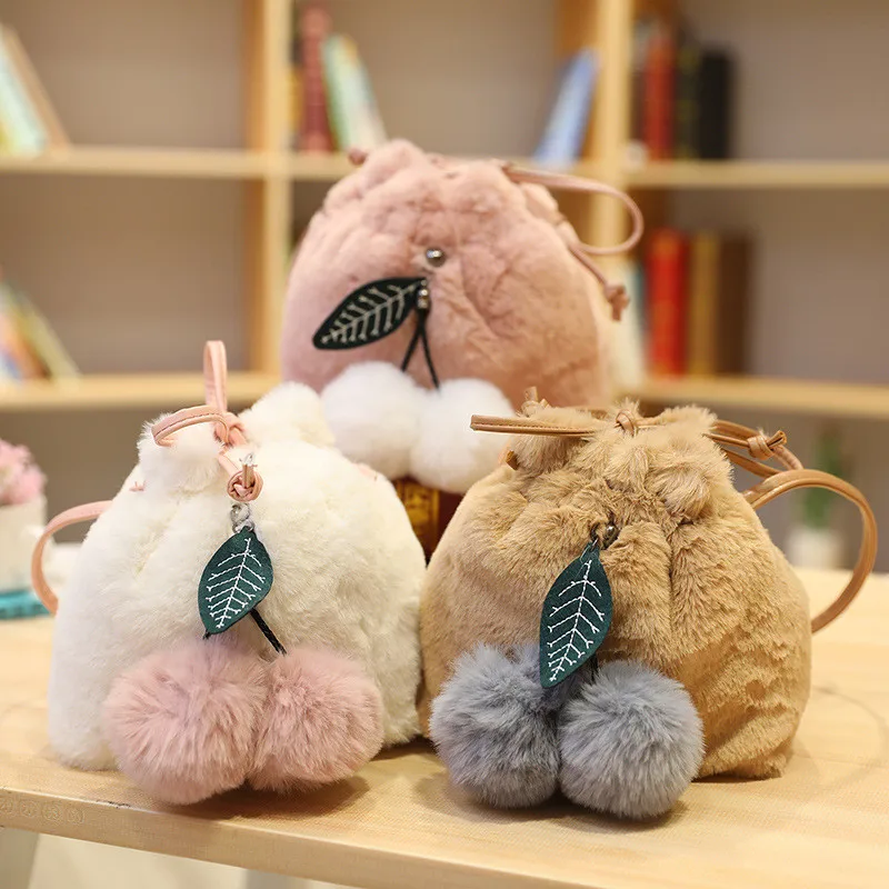 Милая простая сумка через плечо на шнурке плюшевая одно ведро кошелек для монет