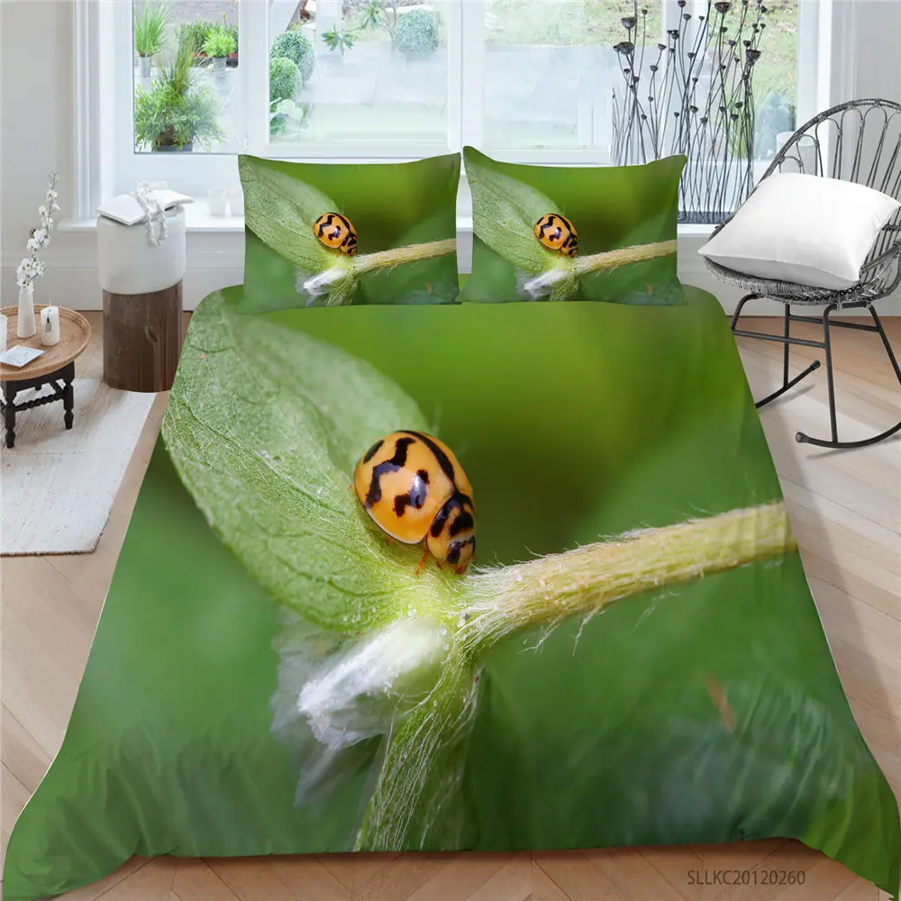 

Ladybug Bed Set Queen Lifelike Nature Duvet Cover 3D Print Double Twin Full Single King 3D Insect Bedding Set Leaf Printed