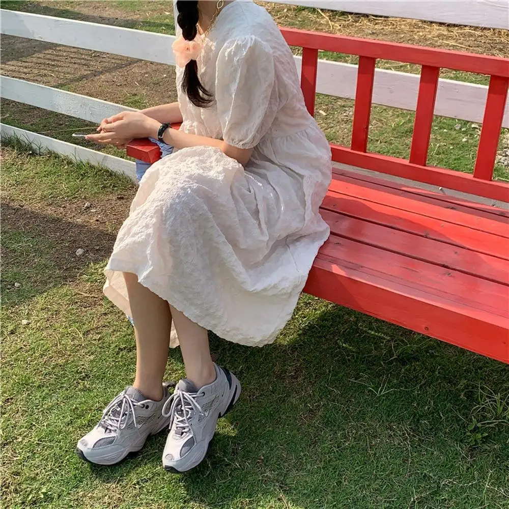 

Loose Casual Short Sleeve Mini Dress Vestido de verano de talla grande de manga corta Woman White French Mini Vintage Dresses