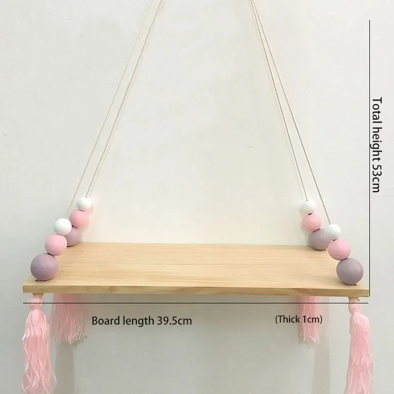Bedroom Wall Hanging Ornaments Tassel Beads Pendant Wooden Board Storage Shelf Rack Photo Props Kid Room Home Decoration | Дом и сад
