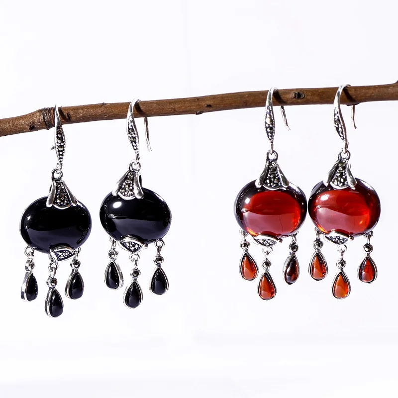 Женские серьги подвески из стерлингового серебра 925 пробы с цветными гранатами
