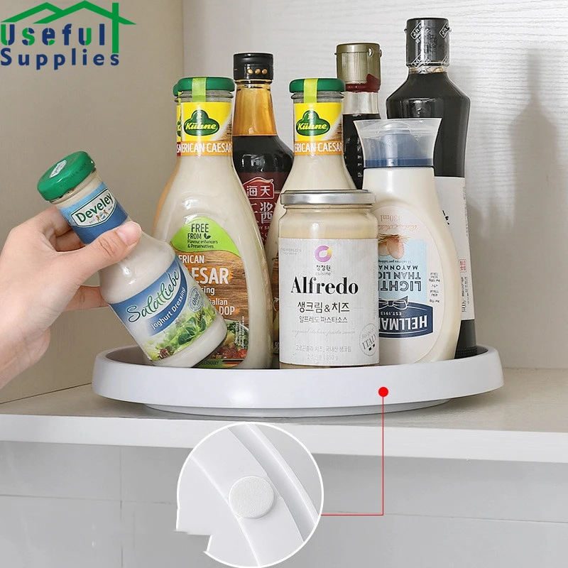 

Rotatable 2 layer Kitchen Condiments Snacks Small Items Shelves Desktop Storage Non-slip Household Kitchen Essentials Rack