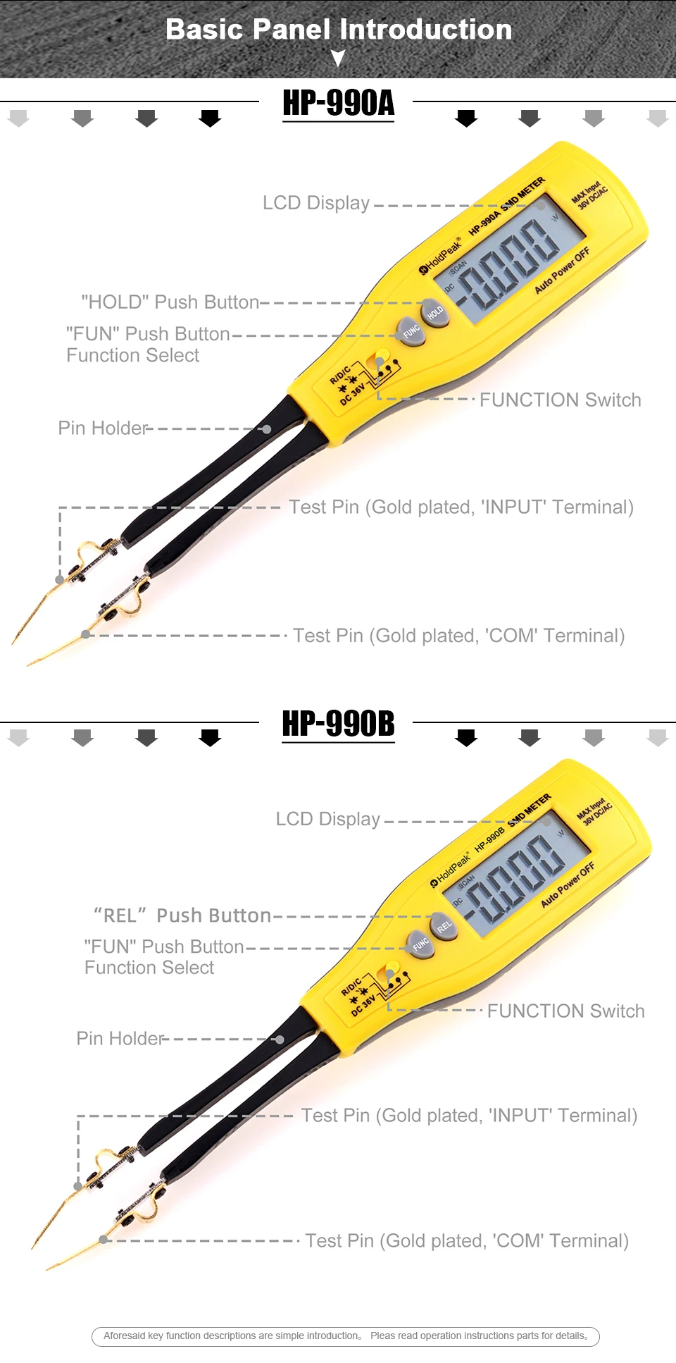 HoldPeak HP-990C цифровой SMD Тесты er Измеритель сопротивления диод/Батарея постоянной